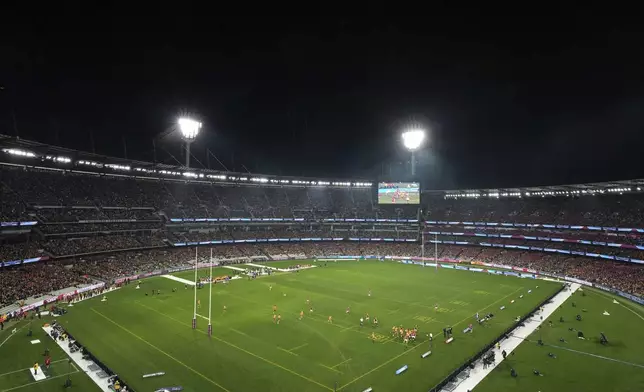 A general view during the second rugby union test between Australia and the British &amp; Irish Lions at the Melbourne Cricket Ground in Melbourne, Australia, Saturday, July 26, 2025. (AP Photo/Asanka Brendon Ratnayake)