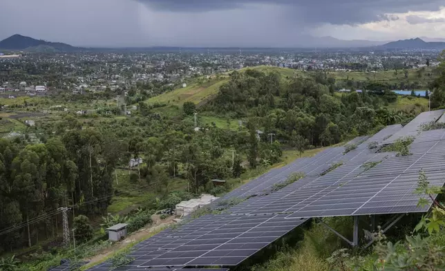 A solar farm operates on May 23, 2025, in Bulengo, a neighborhood near Goma, Congo. (AP Photo/Moses Sawasawa)