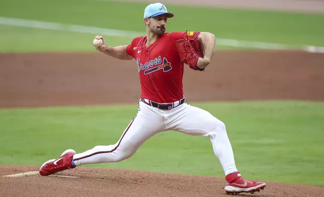 Atlanta Braves pitcher Spencer Strider delivers in the first inning of a baseball game against the Baltimore Orioles, Friday, July 4, 2025, in Atlanta. (AP Photo/Colin Hubbard)