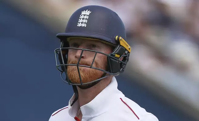 England captain Ben Stokes reacts as he walks off the field after losing his wicket on day three of the second cricket test match between England and India at Edgbaston in Birmingham, England, Friday, July 4, 2025. (AP Photo/Scott Heppell)