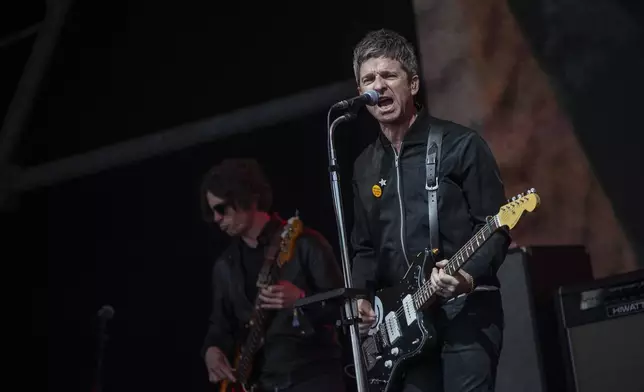 FILE - Noel Gallagher's performs as part of 'Noel Gallagher's High Flying Birds' at the Glastonbury Festival in Worthy Farm, Somerset, England, June 25, 2022. (Photo by Joel C Ryan/Invision/AP, File)