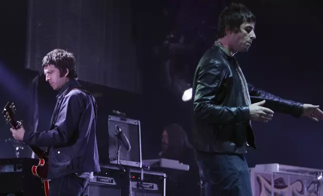 FILE - Noel, left, and Liam Gallagher, of Oasis, perform in Vancouver, B.C., on Aug. 27, 2008. (Darryl Dyck/The Canadian Press via AP, File)