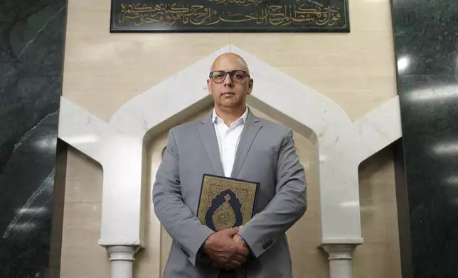 Center spokesperson Omar Ricci poses for a portrait in the prayer space at the Islamic Center of Southern California on June 16, 2025, in Los Angeles. (AP Photo/Jessie Alcheh)
