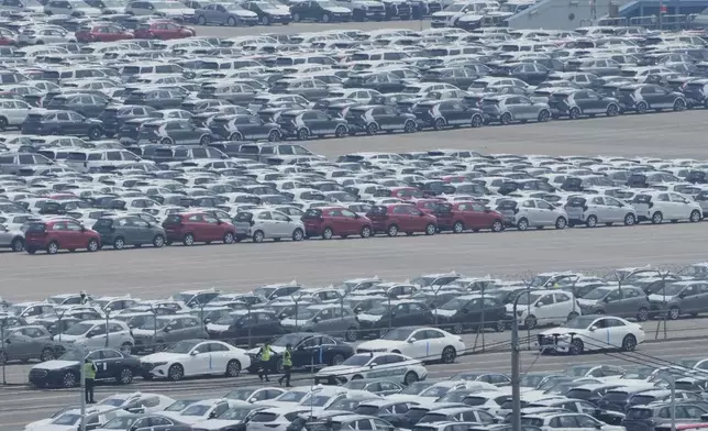 Vehicles for export are parked at a port in Pyeongtaek, South Korea, Tuesday, July 8, 2025. (AP Photo/Ahn Young-joon)