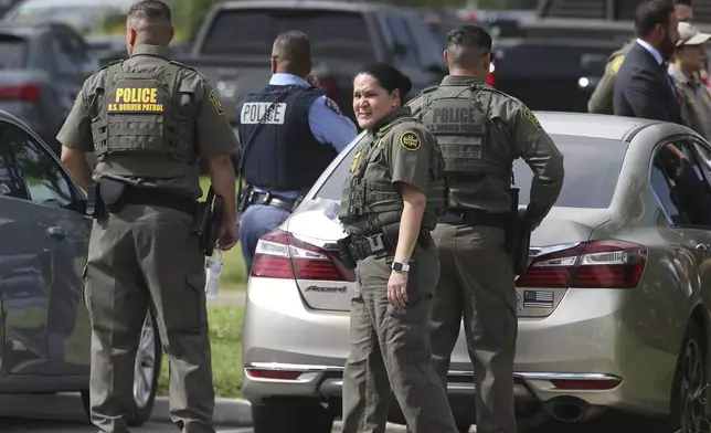 Law enforcement personnel operate at Rio Grande Valley Border Patrol Sector Annex, Monday, July 7, 2025, McAllen, Texas. (Delcia Lopez/The Monitor via AP)