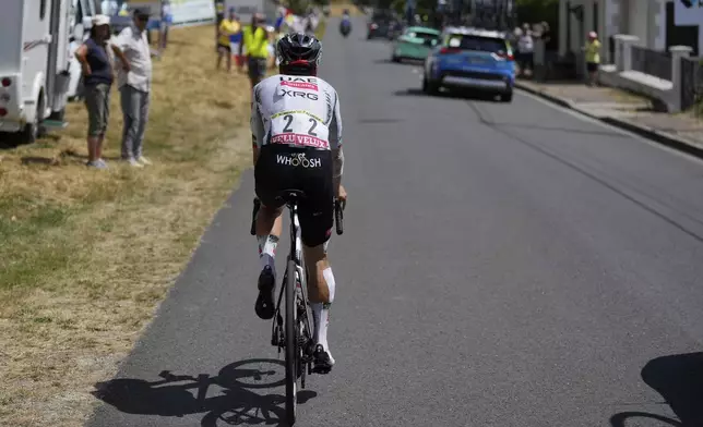Portugal's Joao Almeida retired from the race during the ninth stage of the Tour de France cycling race over 174.1 kilometers (108 miles) with start in Chinon and finish in Chateauroux, France, Sunday, July 13, 2025. (AP Photo/Mosa'ab Elshamy)
