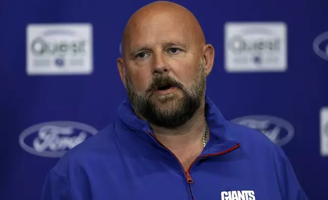 New York Giants head coach Brian Daboll speaks to the media during Back Together Weekend at the team's NFL football training camp, Sunday, July 27, 2025, in East Rutherford, N.J. (AP Photo/Adam Hunger)