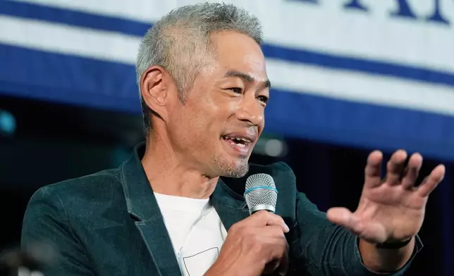 Baseball Hall of Fame inductee Ichiro Suzuki speaks to reporters during a news conference in Cooperstown, N.Y., Saturday, July 26, 2025. (AP Photo/Seth Wenig)