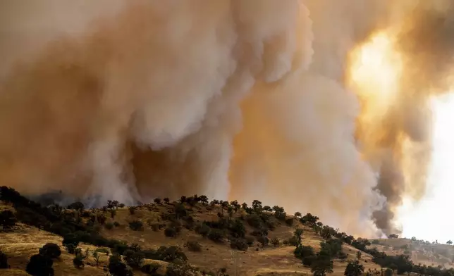 The Madre wildfire burns on Thursday, July 3, 2025, in San Luis Obispo County, Calif. (AP Photo/Noah Berger)