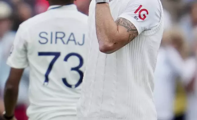England's captain Ben Stokes celebrates after scoring a century on the fourth day of the fourth cricket test match between England and India at Emirates Old Trafford, Manchester, England, July 26, 2025.(AP Photo/Jon Super)