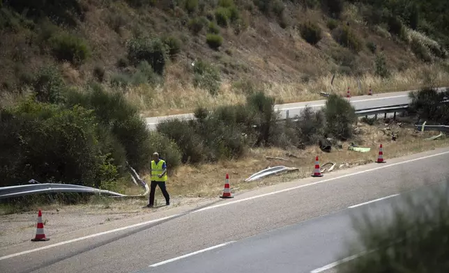 The site of the car accident in which Liverpool player Diogo Jota and his brother died in the north-western city of Zamora, Spain, Thursday, July 3, 2025. (AP Photo/Emilio Fraile)