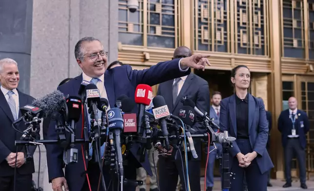 Defense attorney Marc Agnifilo speaks outside Manhattan federal court after Sean "Diddy" Combs was denied bail after being convicted of prostitution-related offenses but acquitted of sex trafficking and racketeering charges, Wednesday, July 2, 2025, in New York. (AP Photo/Stefan Jeremiah)