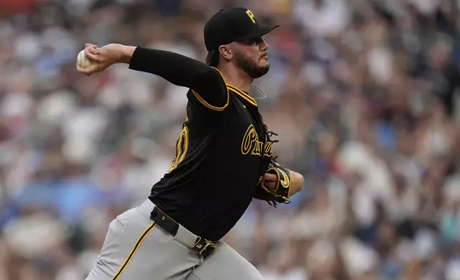 Pittsburgh Pirates starting pitcher Paul Skenes delivers during the second inning of a baseball game against the Minnesota Twins, Friday, July 11, 2025, in Minneapolis. (AP Photo/Abbie Parr)
