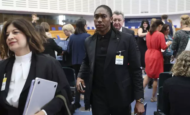 South Africa's Caster Semenya leaves in the European Court of Human Rights Thursday, July 10, 2025 in Strasbourg, eastern France. (AP Photo/Antonin Utz)