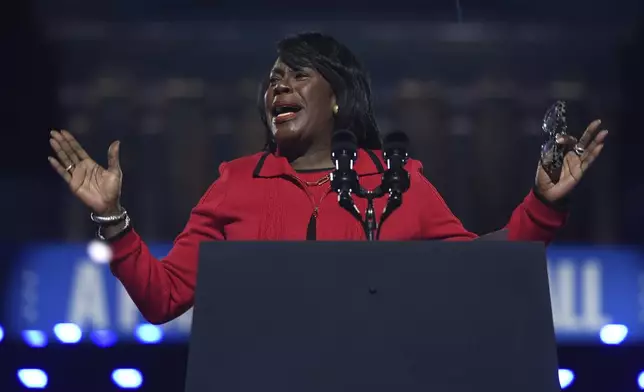 FILE- Philadelphia Mayor Cherelle Parker speaks during a campaign rally for Democratic presidential nominee Vice President Kamala Harris outside the Philadelphia Museum of Art, Nov. 4, 2024, in Philadelphia. (AP Photo/Matt Rourke, file)