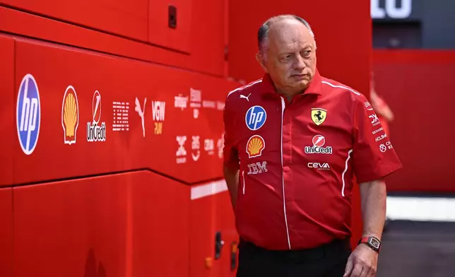 Ferrari team principal Fred Vasseur walks through the paddock at the Hungaroring racetrack, in Mogyoród, Hungary, Thursday, July 31, 2025, ahead of the Hungarian Formula One Grand Prix. (AP Photo/Denes Erdos)
