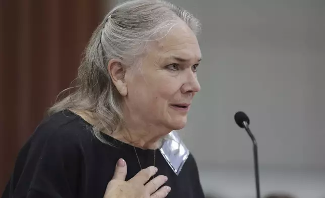Kim Cheeley, grandmother of victim Madison Mogen speaks at the sentencing hearing of Bryan Kohberger at the Ada County Courthouse, for his sentencing hearing, Wednesday, July 23, 2025, in Boise, Idaho, for brutally stabbing four University of Idaho students to death nearly three years ago. (AP Photo/Kyle Green, Pool)