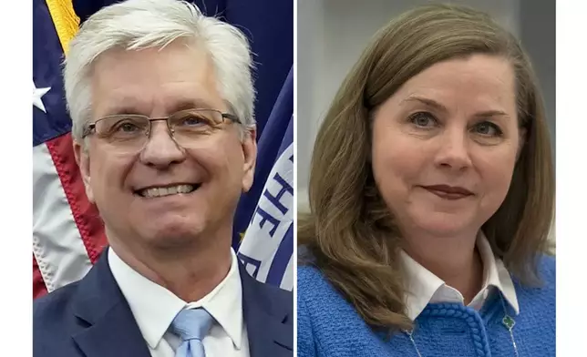 This photo combo shows, from left, Federal Reserve Board of Governors member Christopher Waller onMay 23, 2022, in Washington and Michelle Bowman, Vice Chair for Supervision of the Federal Reserve Board of Governors on Wednesday, June 25, 2025, in Washington. (AP Photo/File)