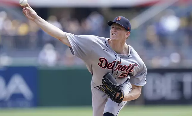 Detroit Tigers pitcher Troy Melton delivers during the first inning of a baseball game against the Pittsburgh Pirates, Wednesday, July 23, 2025, in Pittsburgh. (AP Photo/Matt Freed)