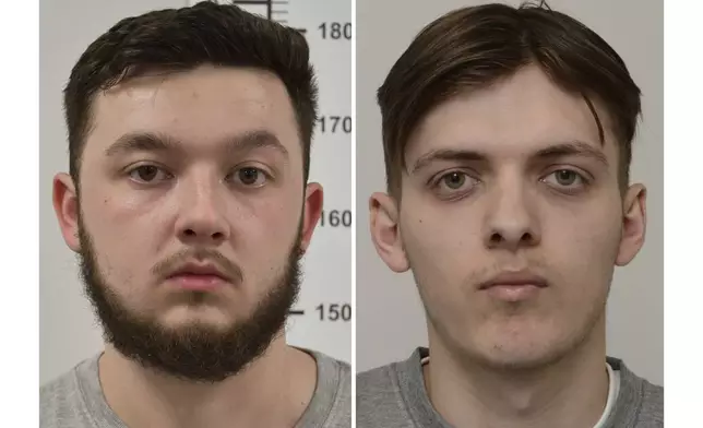 These undated handout photos provided by the London Metropolitan Police on Wednesday, June 4, 2025, show Dylan Earl, left and Jake Reeves, right. (London Metropolitan Police via AP)
