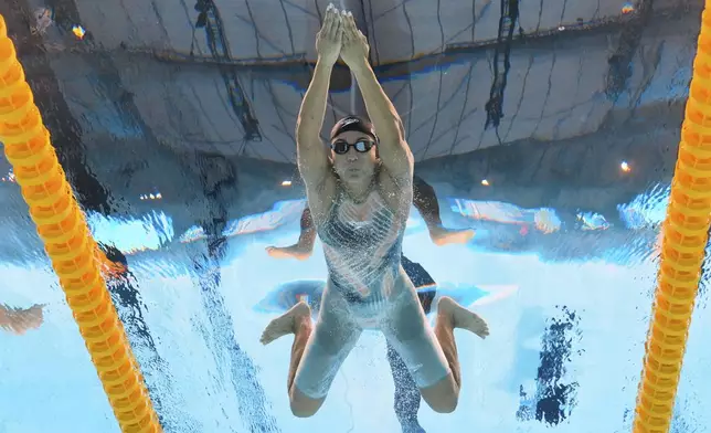 Anna Elendt of Germany competes in the women's 100-meter breaststroke heats at the World Aquatics Championships in Singapore, Monday, July 28, 2025. (AP Photo/Lee Jin-man)