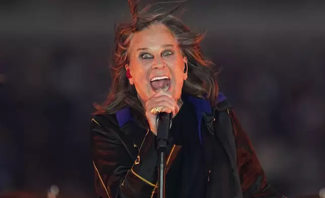 FILE - Singer Ozzy Osbourne performs during halftime of an NFL football game between the Los Angeles Rams and the Buffalo Bills in Inglewood, Calif., Sept. 8, 2022. (AP Photo/Ashley Landis, File)