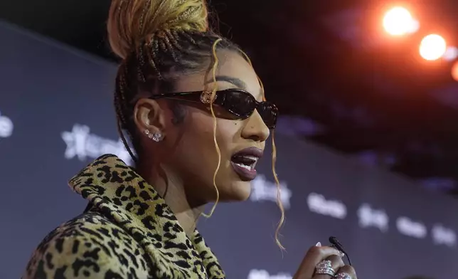 Chicago Sky's Angel Reese poses on the orange carpet for WNBA All Star basketball events, Thursday, July 17, 2025, in Indianapolis. (AP Photo/Darron Cummings)