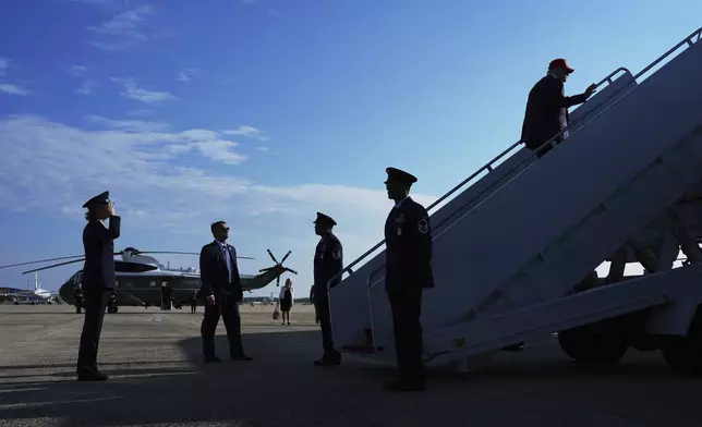 President Donald Trump boards Air Force One for a trip to visit a new migrant detention center in Ochopee, Fla., Tuesday, July 1, 2025, in Andrews Air Force Base, Md. (AP Photo/Evan Vucci)