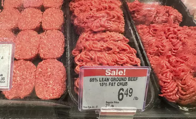 A price for beef is displayed at a grocery store in Mount Prospect, Ill., Thursday, July 17, 2025. (AP Photo/Nam Y. Huh)