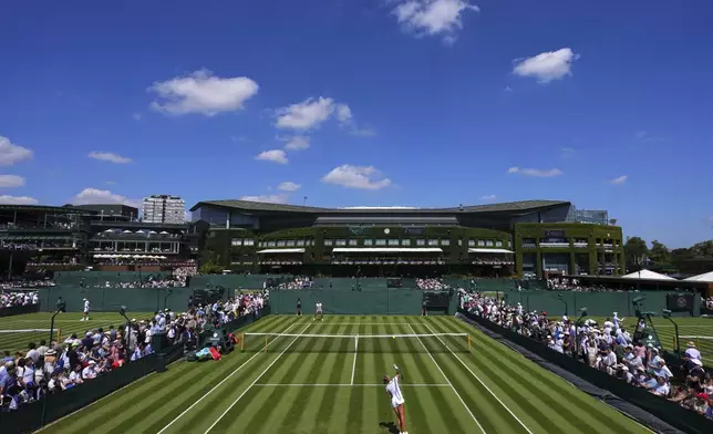 General view during the round women's single match between Diane Perry of France and Petra Martic of Croatia at the Wimbledon Tennis Championships in London, Monday, June 30, 2025. (AP Photo/Kirsty Wigglesworth)