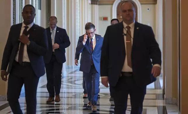 Speaker of the House Mike Johnson, R-La., leaves the chamber at the Capitol in Washington, Thursday, July 17, 2025. (AP Photo/J. Scott Applewhite)