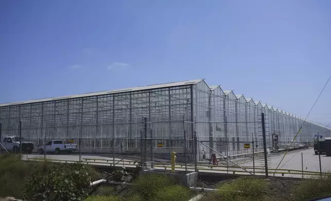 FILE - The exterior of Glass House Farms is shown, a day after an immigration raid on the facility, on Friday, July 11, 2025, in Camarillo, Calif. (AP Photo/Damian Dovarganes, File)