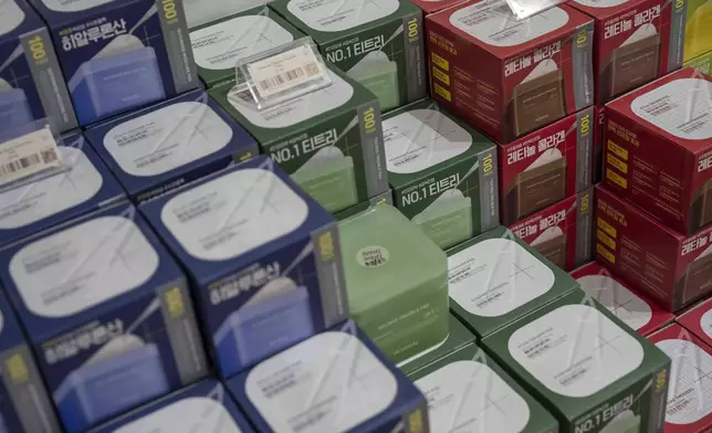 Korean beauty products are displayed at a Senti Senti store in New York on Friday, July 25, 2025. (AP Photo/Yuki Iwamura)