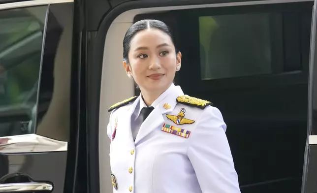 Thailand’s suspended Prime Minister Paetongtarn Shinawatra arrives at Government House as she takes the oath of office as Minister of Culture in Bangkok, Thailand, Thursday, July 3, 2025.(AP Photo/Sakchai Lalit)