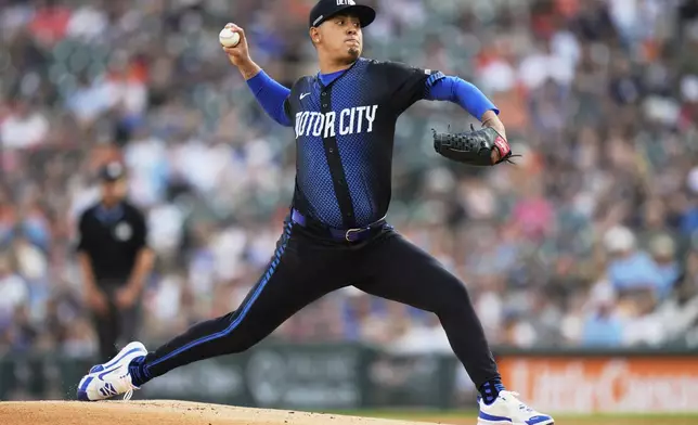Detroit Tigers starting pitcher Keider Montero throws during the first inning of a baseball game against the Toronto Blue Jays, Friday, July 25, 2025, in Detroit. (AP Photo/Ryan Sun)