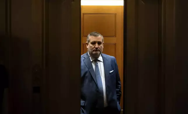 Sen. Ted Cruz, R-Texas, stands in an elevator as Republicans begin a final push to advance President Donald Trump's tax breaks and spending cuts package, at the Capitol in Washington, Monday, June 30, 2025. (AP Photo/Mark Schiefelbein)