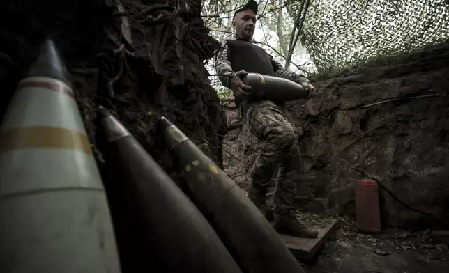 FILE - In this photo provided by Ukraine's 24th Mechanized Brigade press service, a serviceman prepares to fire a howitzer toward Russian army positions near Chasiv Yar, Donetsk region, Ukraine, June 14, 2025. (Oleg Petrasiuk/Ukraine's 24th Mechanized Brigade via AP, File)
