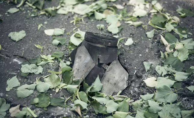 FILE - A fragment of a rocket is seen following a Russian strike on Sumy, Ukraine, on Tuesday, June 3, 2025. (AP Photo/Yehor Kryvoruchko, Kordon Media, File)