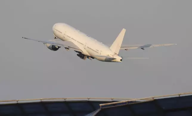 Russia's Nordwind Airlines Boeing 777-200ER takes-off for the first flight connecting Moscow and Pyongyang at Moscow's Sheremetyevo International Airport, amidst warming relations between Russia and North Korea, outside Moscow, Russia, on Sunday, July 27, 2025. (AP Photo)