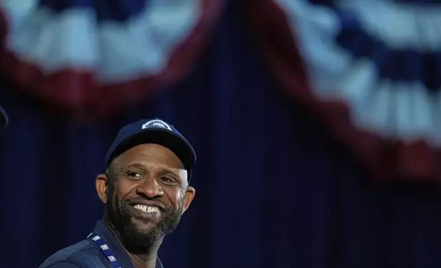 Baseball Hall of Fame inductee CC Sabathia speaks to reporters during a news conference in Cooperstown, N.Y., Saturday, July 26, 2025. (AP Photo/Seth Wenig)