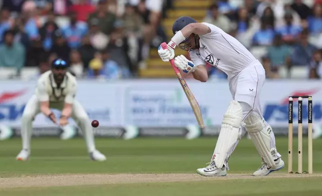 England's Ollie Pope bats on day five of the second cricket test match between England and India at Edgbaston in Birmingham, England, Sunday, July 6, 2025. (AP Photo/Scott Heppell)