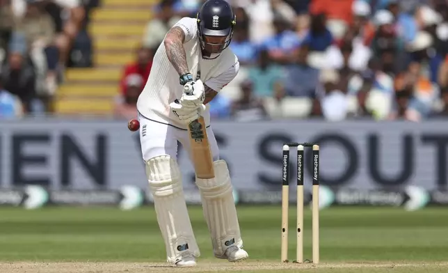 England captain Ben Stokes bats on day five of the second cricket test match between England and India at Edgbaston in Birmingham, England, Sunday, July 6, 2025. (AP Photo/Scott Heppell)