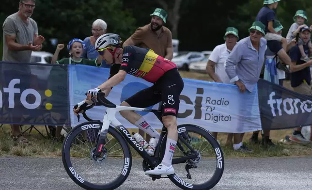 Belgium's Tim Wellens rides solo breakaway during the fifteenth stage of the Tour de France cycling race over 169.3 kilometers (105.2 miles) with start in Muret and finish in Carcassone, France, Sunday, July 20, 2025. (AP Photo/Mosa'ab Elshamy)