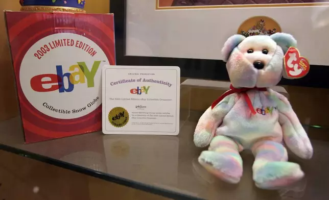 FILE - An authentic Beanie Baby is seen on display at eBay's San Jose, Calif. headquarters on Oct. 17, 2007. (AP Photo/Paul Sakuma, file)