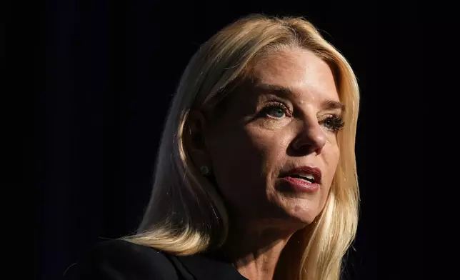 Attorney General Pam Bondi speaks at a news conference at the Drug Enforcement Administration, Tuesday, July 15, 2025, in Arlington, Va. (AP Photo/Julia Demaree Nikhinson)