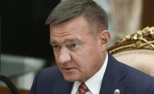 FILE - Transport Minister Roman Starovoyt attends a meeting with Russian President Vladimir Putin at the Kremlin in Moscow, Russia, Thursday, Jan. 30, 2025. (Gavriil Grigorov, Sputnik, Kremlin Pool Photo via AP, file)