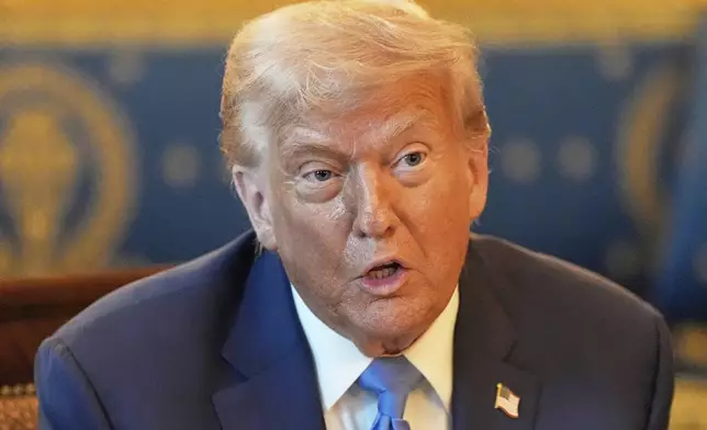 President Donald Trump speaks during a meeting with Israel's Prime Minister Benjamin Netanyahu in the Blue Room of the White House, Monday, July 7, 2025, in Washington. (AP Photo/Alex Brandon)