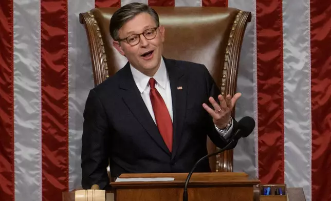 Speaker of the House Mike Johnson, R-La., prepares to gavel in the House chamber for final passage of President Donald Trump's signature bill of tax breaks and spending cuts, at the Capitol, Thursday, July 3, 2025, in Washington. (AP Photo/Rod Lamkey, Jr.)