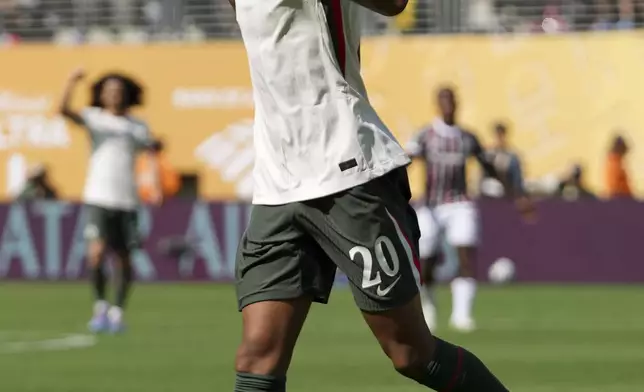 Chelsea's Joao Pedro reacts after scoring a goal against Fluminense during the second half of a Club World Cup semifinal soccer match in East Rutherford, N.J., Tuesday, July 8, 2025. (AP Photo/Frank Franklin II)