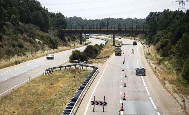 The site of the car accident in which Liverpool player Diogo Jota and his brother died in the north-western city of Zamora, Spain, Thursday, July 3, 2025. (AP Photo/Emilio Fraile)